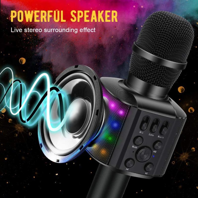 DJ, Electronic Music & Karaoke |  Bonaok Wireless Bluetooth Karaoke Microphone With Controllable Led Lights, 4 In 1 Portable Karaoke Machine Mic Speaker Birthday Home Party For All Smartphones Pc(Q36 Black) DJ, Electronic Music & Karaoke black