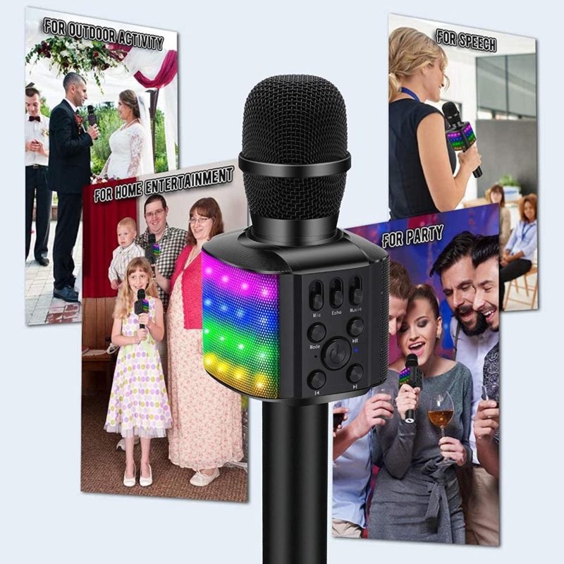 DJ, Electronic Music & Karaoke |  Bonaok Wireless Bluetooth Karaoke Microphone With Controllable Led Lights, 4 In 1 Portable Karaoke Machine Mic Speaker Birthday Home Party For All Smartphones Pc(Q36 Black) DJ, Electronic Music & Karaoke black