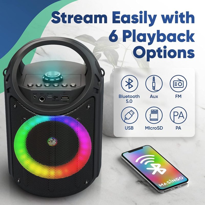 DJ, Electronic Music & Karaoke |  Masingo 2022 New Bluetooth Karaoke Machine For Adults And Kids With 1 Wireless Karaoke Microphone And 1 Wired Mic – Pa Portable Speaker System With Led Party Lights Burletta C10 DJ, Electronic Music & Karaoke black