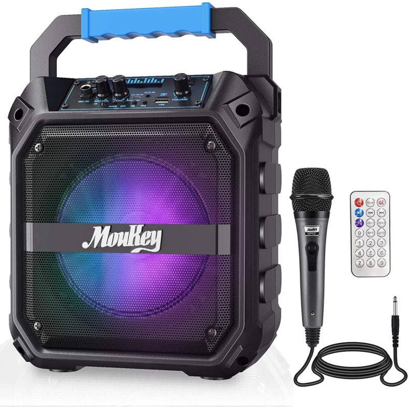 DJ, Electronic Music & Karaoke |  Moukey Bluetooth Karaoke Speaker – 6.5”, Portable Karaoke Machine Pa Stereo System With Microphone, Dj Lights, Fm Radio, Remote Control, Rechargeable, Supports Tf Card/Usb DJ, Electronic Music & Karaoke DJ, Electronic Music & Karaoke