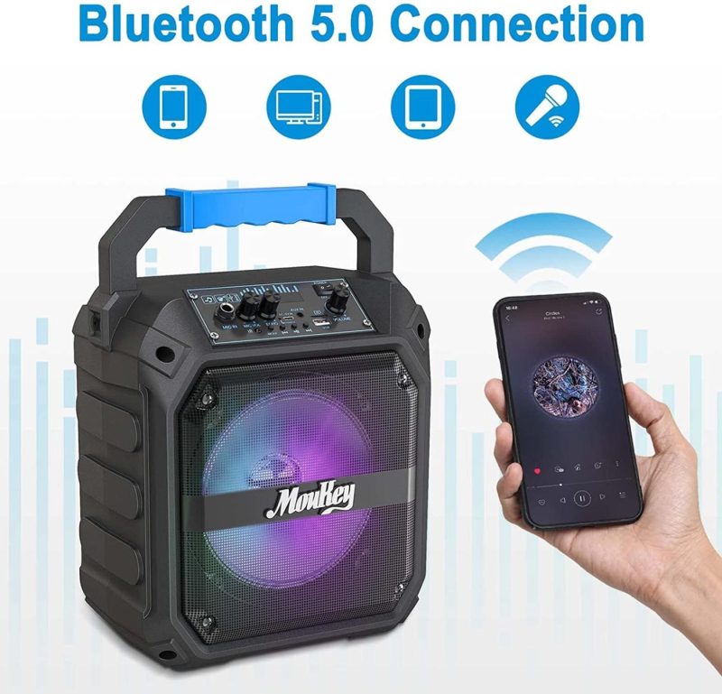 DJ, Electronic Music & Karaoke |  Moukey Bluetooth Karaoke Speaker – 6.5”, Portable Karaoke Machine Pa Stereo System With Microphone, Dj Lights, Fm Radio, Remote Control, Rechargeable, Supports Tf Card/Usb DJ, Electronic Music & Karaoke DJ, Electronic Music & Karaoke