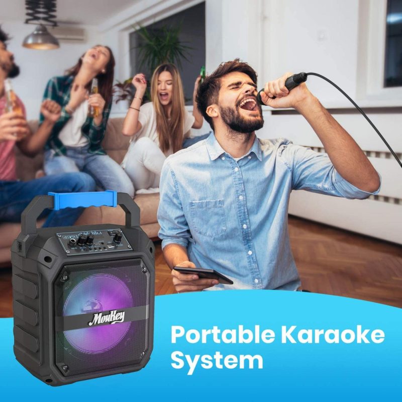 DJ, Electronic Music & Karaoke |  Moukey Bluetooth Karaoke Speaker – 6.5”, Portable Karaoke Machine Pa Stereo System With Microphone, Dj Lights, Fm Radio, Remote Control, Rechargeable, Supports Tf Card/Usb DJ, Electronic Music & Karaoke DJ, Electronic Music & Karaoke