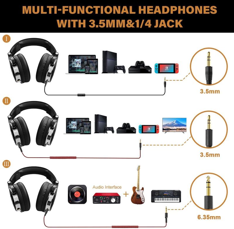 DJ, Electronic Music & Karaoke |  Oneodio Wired Over Ear Headphones Studio Monitor & Mixing Dj Stereo Headsets With 50Mm Neodymium Drivers And 1/4 To 3.5Mm Audio Jack For Amp Computer Recording Phone Piano Guitar Laptop – Black DJ, Electronic Music & Karaoke black