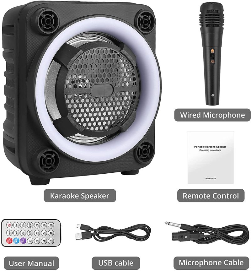 DJ, Electronic Music & Karaoke |  Prozor 8 Inch Portable Karaoke Machine For Kids & Adults, Portable Pa System Rechargeable Wireless Bluetooth Speaker With Wired Microphone & Lights & Fm Radio For Party, Wedding DJ, Electronic Music & Karaoke DJ, Electronic Music & Karaoke