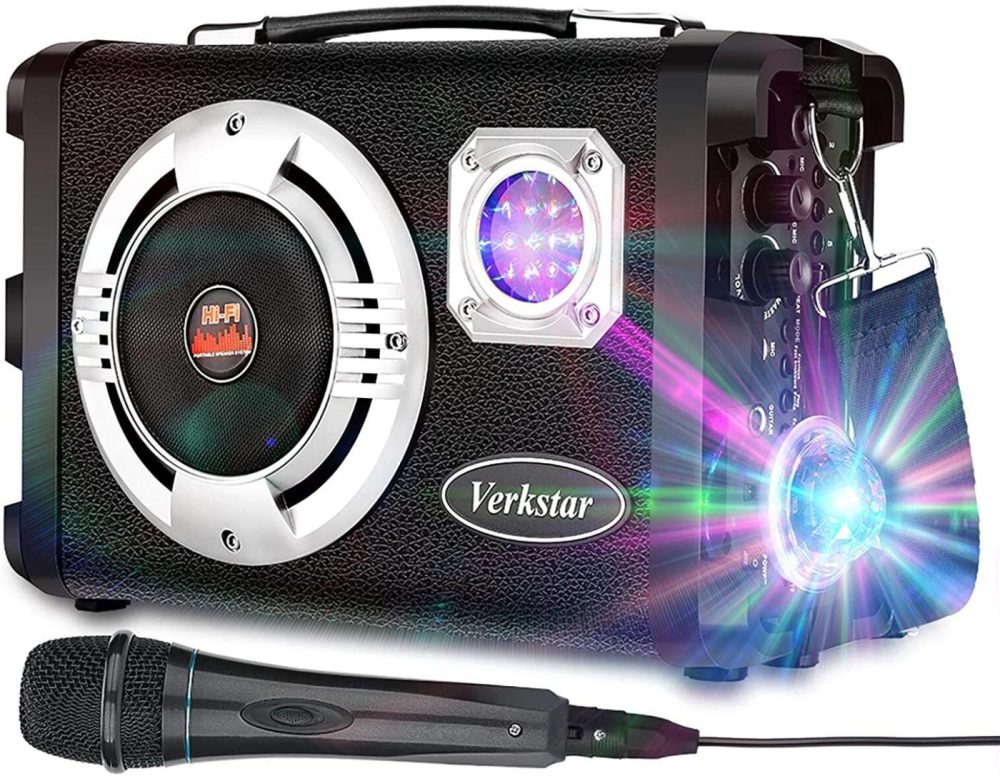 DJ, Electronic Music & Karaoke |  Verkstar Karaoke Machine Portable Pa System Rechargeable Wireless Bluetooth Speaker For Kids Adults With Disco Ball & Wired Microphone Suitable For Thanksgiving,Christmas,Birthday Party DJ, Electronic Music & Karaoke black