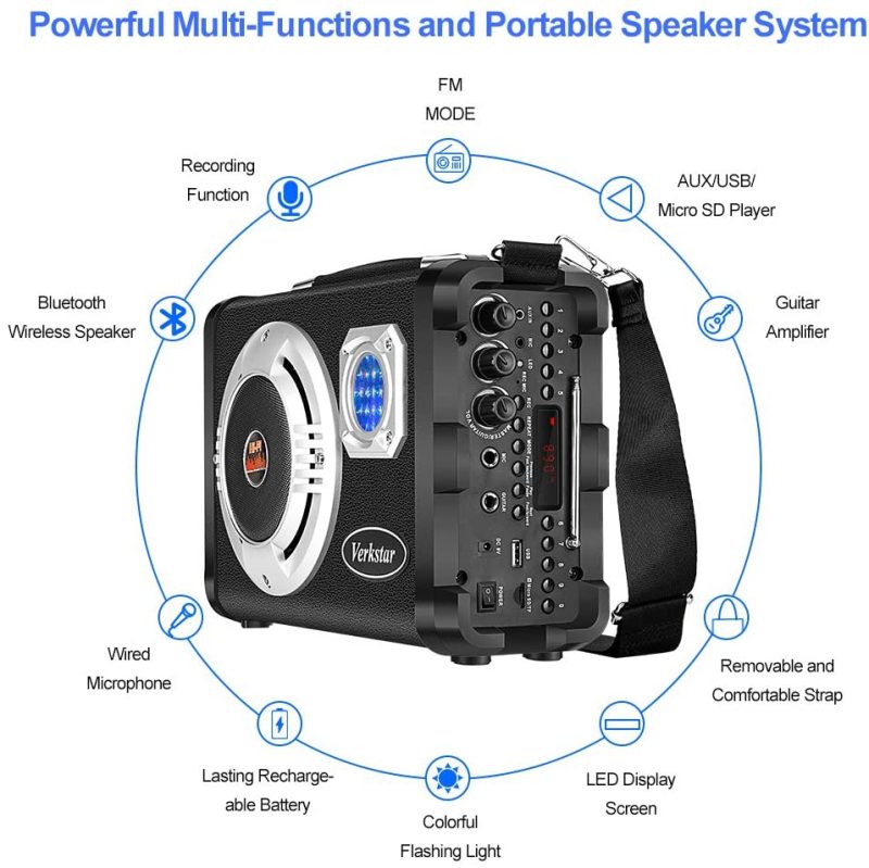 DJ, Electronic Music & Karaoke |  Verkstar Karaoke Machine Portable Pa System Rechargeable Wireless Bluetooth Speaker For Kids Adults With Disco Ball & Wired Microphone Suitable For Thanksgiving,Christmas,Birthday Party DJ, Electronic Music & Karaoke black