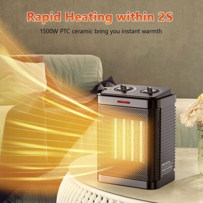 Education & Crafts |  1500W Space Heater For Indoor Use, Portable Electric Heater 2S Rapid Heating, Small Space Heater With Thermostat, Ptc Ceramic Heater With Tip-Over And Overheat Protection, Great For Home And Office Education & Crafts black