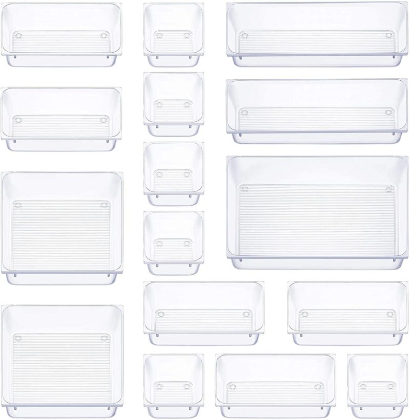 Education & Crafts |  16 Pcs Drawer Organizer Set Dresser Desk Drawer Dividers – 5 Size Bathroom Vanity Cosmetic Makeup Trays – Multipurpose Clear Plastic Storage Bins For Jewelries, Kitchen Gadgets And Office Accessories Education & Crafts Education & Crafts