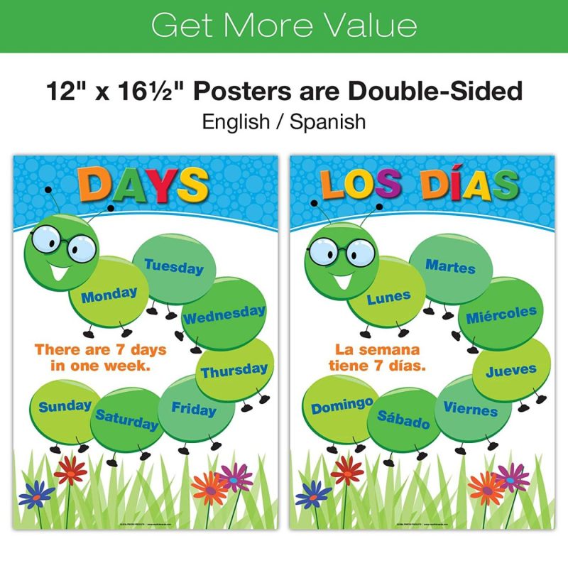 Education & Crafts |  20 Extra Large Educational Posters For Kids Toddlers (24X17 Double Sided English And Spanish) Includes: Alphabet Colors Letters Numbers Shapes Months Days Weather Time Animals Solar System Seasons Map Education & Crafts Education & Crafts