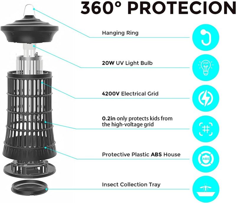 Education & Crafts |  2021 Bug Zapper For Outdoor And Indoor, 4200V High Powered Electric Mosquito Killer, Fly Insect Trap , Mosquito Trap With 20W Mosquito Lamp Bulb For Backyard, Patio, Bedroom, Kitchen, Office Education & Crafts Black Black