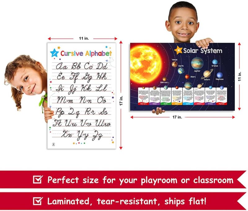 Education & Crafts |  26 Set Of 50 Educational Posters For Kids – Multiplication Chart, Alphabet, Periodic Table, Solar, Usa, World, Map, Sight Words, Homeschool Supplies, Classroom Decorations – Laminated & Flat, 17X11 Education & Crafts Education & Crafts