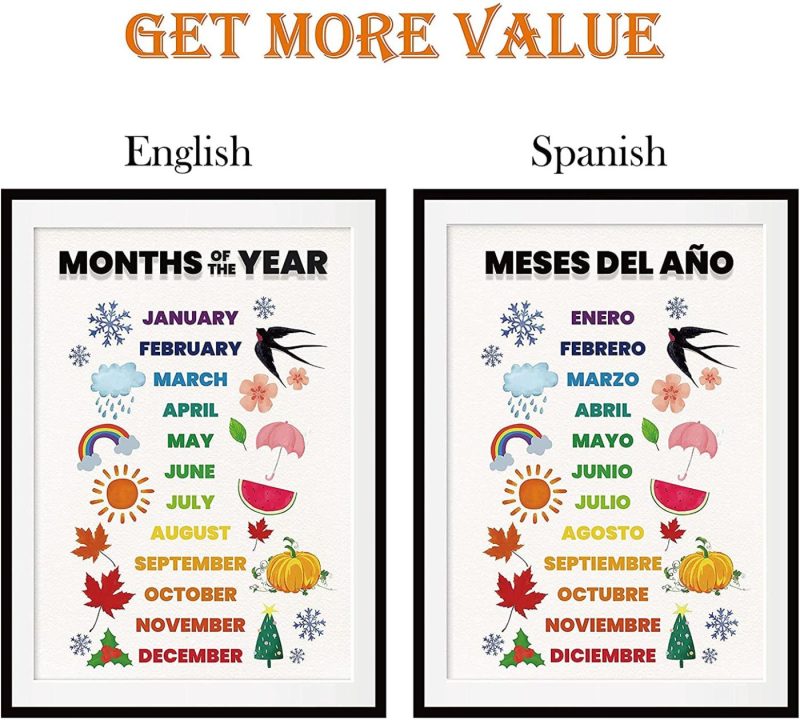 Education & Crafts |  28 Pieces English-Spanish Educational Posters For Toddlers For Nursery Classroom Kindergarten Home School Supplies, Preschool Poster For Wall, Includes: Alphabet Charts, Days Of The Week. Education & Crafts Back Sweet Home