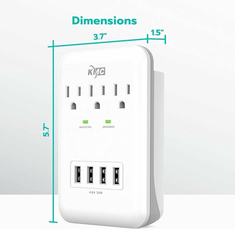 Education & Crafts |  3-Outlet Wall Mount Surge Protector, 900 Joules, 4 Usb 4.8 Amp Usb Charging Ports, Phone Holder Cradle For Home, School Or Office, Etl Certified Education & Crafts Education & Crafts