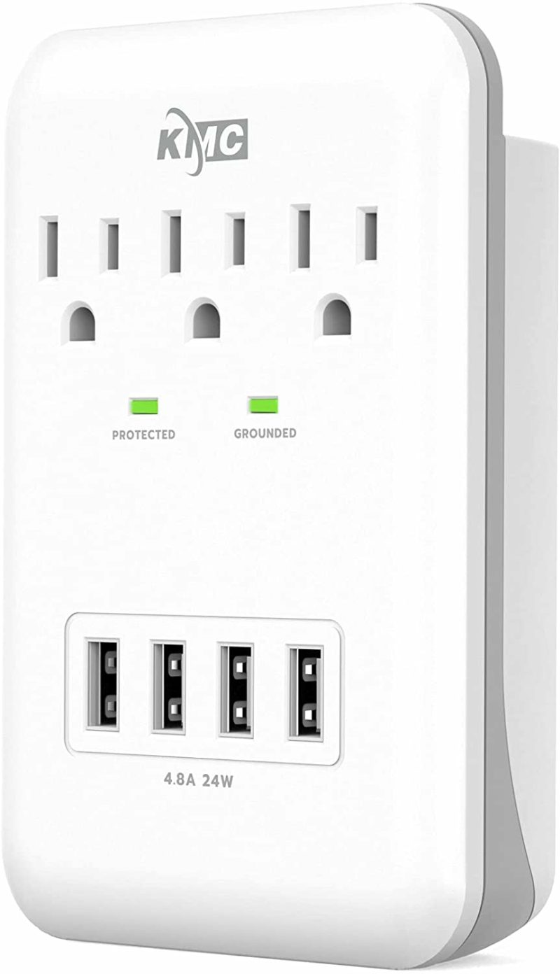 Education & Crafts |  3-Outlet Wall Mount Surge Protector, 900 Joules, 4 Usb 4.8 Amp Usb Charging Ports, Phone Holder Cradle For Home, School Or Office, Etl Certified Education & Crafts Education & Crafts