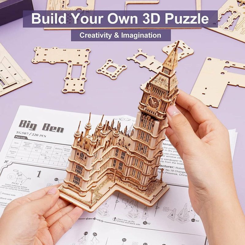 Education & Crafts |  3D Puzzle For Adults Wooden Craft Kits For Teens Diy Construction Model Kit With Led Light To Build Educational Big Ben Set Toys Education & Crafts Big Ben