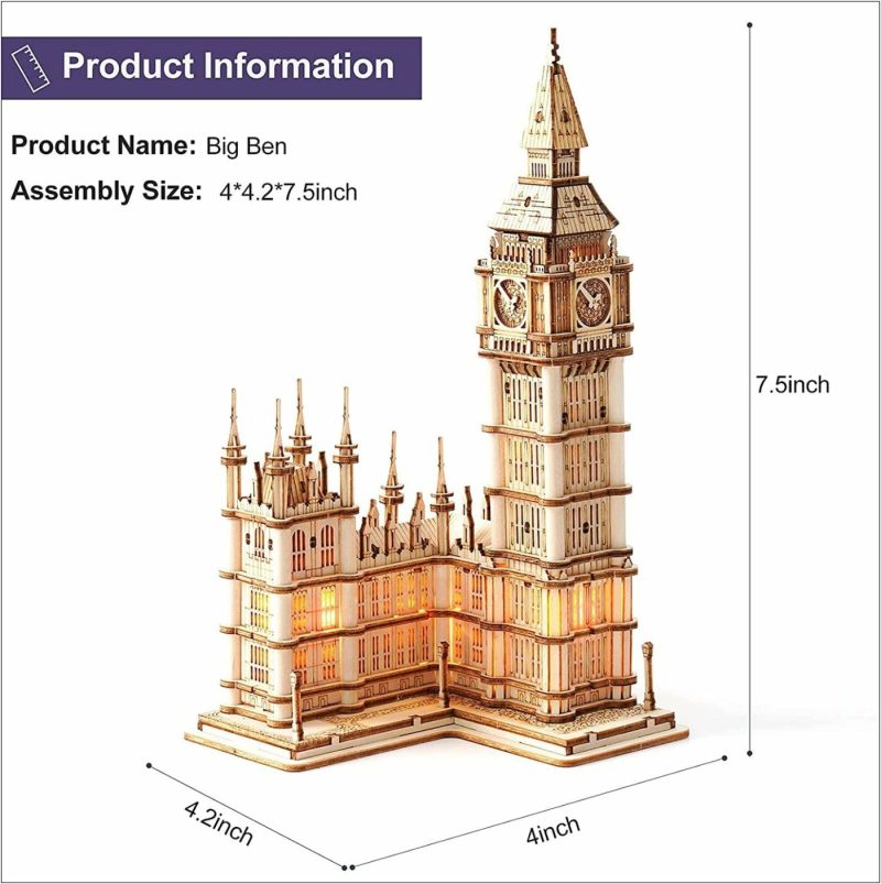 Education & Crafts |  3D Puzzle For Adults Wooden Craft Kits For Teens Diy Construction Model Kit With Led Light To Build Educational Big Ben Set Toys Education & Crafts Big Ben