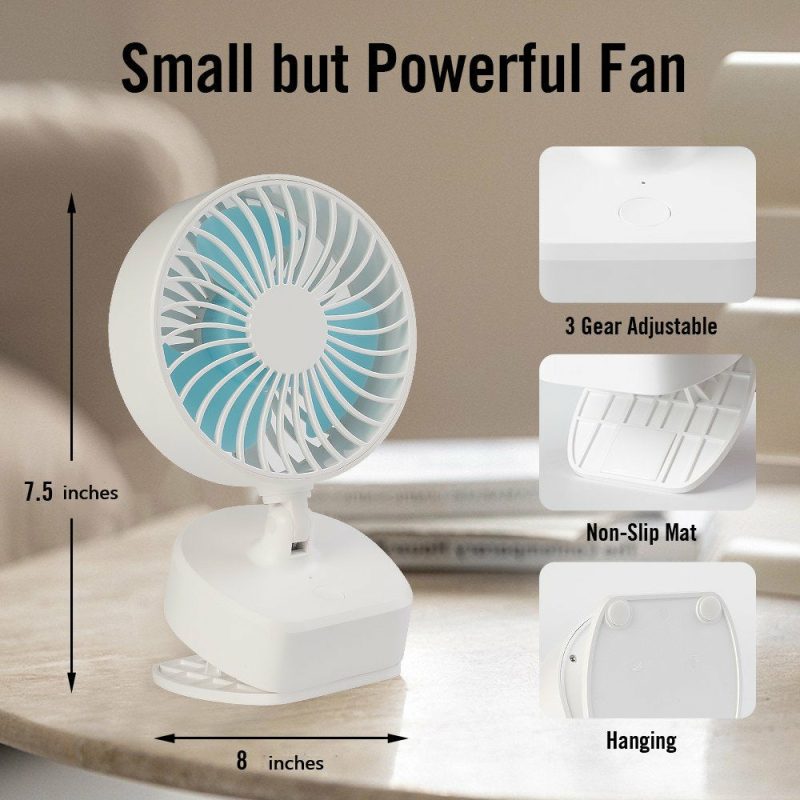 Education & Crafts |  4 Inch Clip On Fan Personal Cooling Fan Desk Fan Battery Operated Fan Mini Car Fan Sturdy Clamp 3 Speeds Quiet Adjustable Tilt For Bedroom Office Desktop Treadmill White Education & Crafts Blue