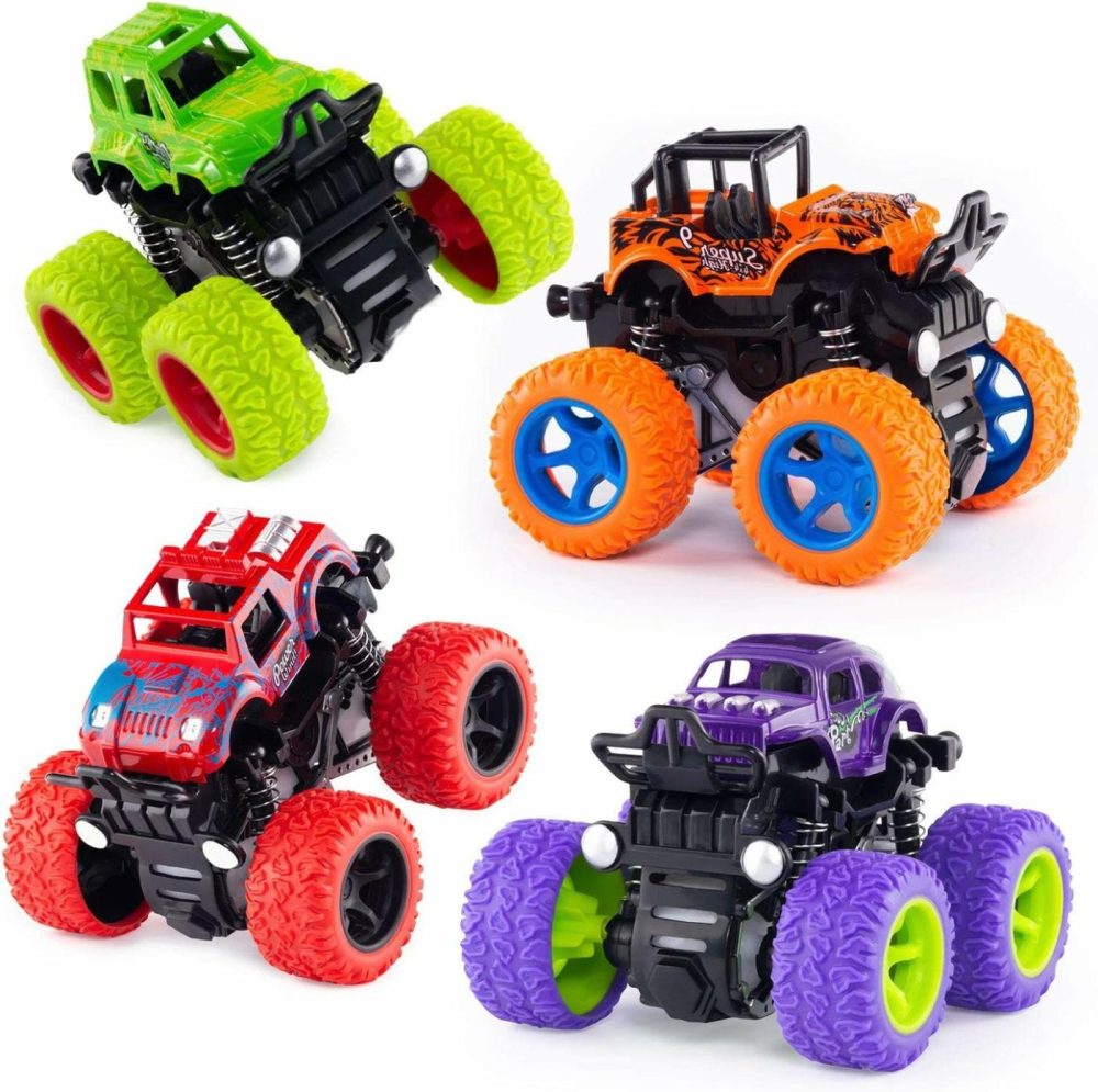 Education & Crafts |  4 Pack Monster Truck Toys For Boys And Girls, Inertia Car Educational Toy Cars, Friction Powered Push And Go Toy Cars, Christmas Gift Birthday Party Supplies For Toddlers Kids (4 Color) Education & Crafts Education & Crafts