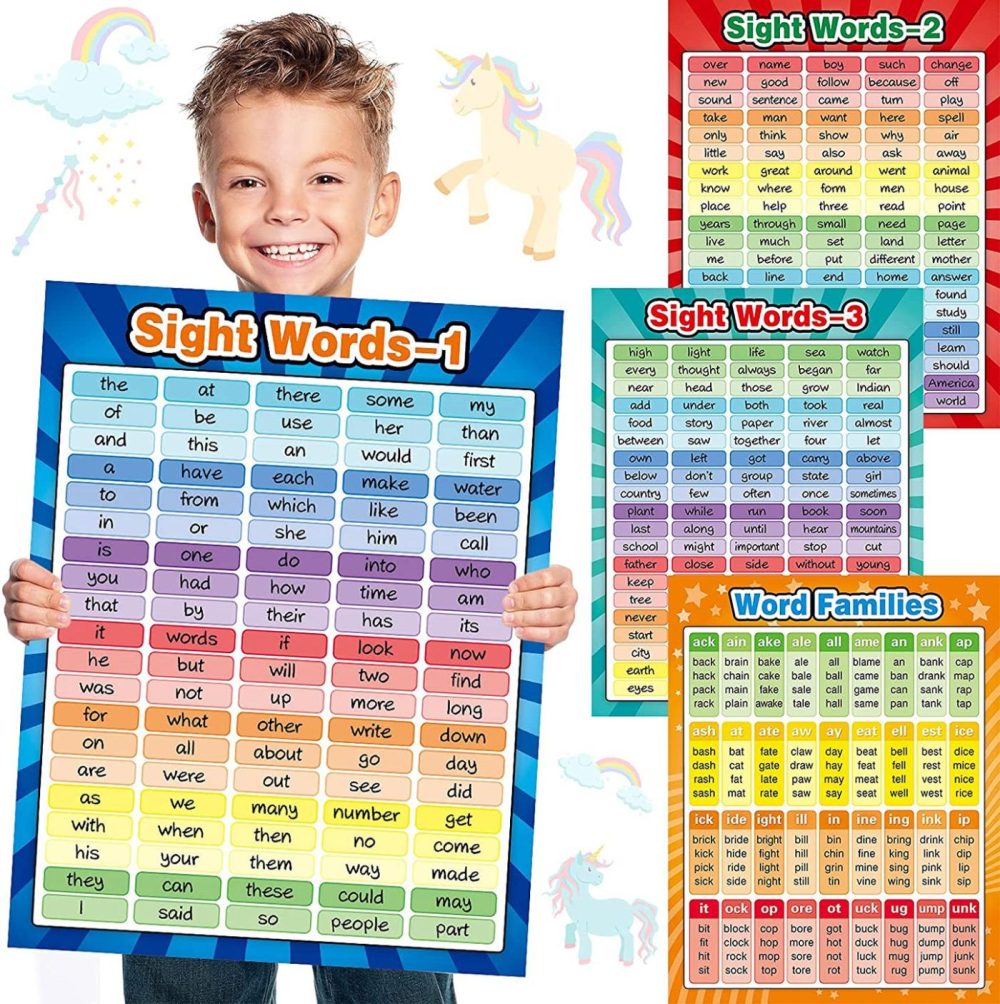 Education & Crafts |  4 Sheets Sight Words Poster Extra Large Educational Posters And Word Families Posters Educational Chart Posters Classroom Posters And Learning Posters For Preschool, Classroom, Homeschool, Playroom Education & Crafts Education & Crafts