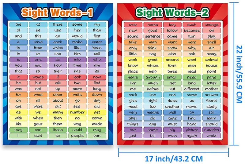 Education & Crafts |  4 Sheets Sight Words Poster Extra Large Educational Posters And Word Families Posters Educational Chart Posters Classroom Posters And Learning Posters For Preschool, Classroom, Homeschool, Playroom Education & Crafts Education & Crafts