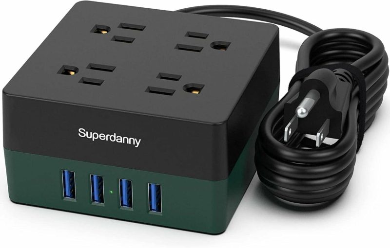 Education & Crafts |  4 Widely Spaced Ac Outlets And 4 Smart Charging Usb Surge Protector, Desktop Charging Station With Extension Cord For Home, Office, Hotel, Dorm, Rv Education & Crafts All Black