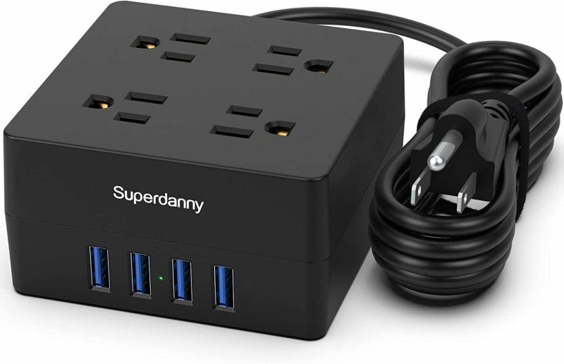 Education & Crafts |  4 Widely Spaced Ac Outlets And 4 Smart Charging Usb Surge Protector, Desktop Charging Station With Extension Cord For Home, Office, Hotel, Dorm, Rv Education & Crafts All Black