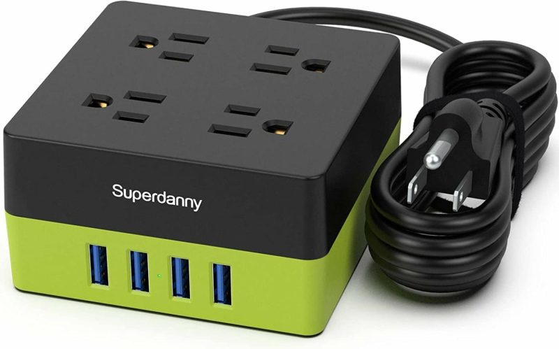 Education & Crafts |  4 Widely Spaced Ac Outlets And 4 Smart Charging Usb Surge Protector, Desktop Charging Station With Extension Cord For Home, Office, Hotel, Dorm, Rv Education & Crafts All Black