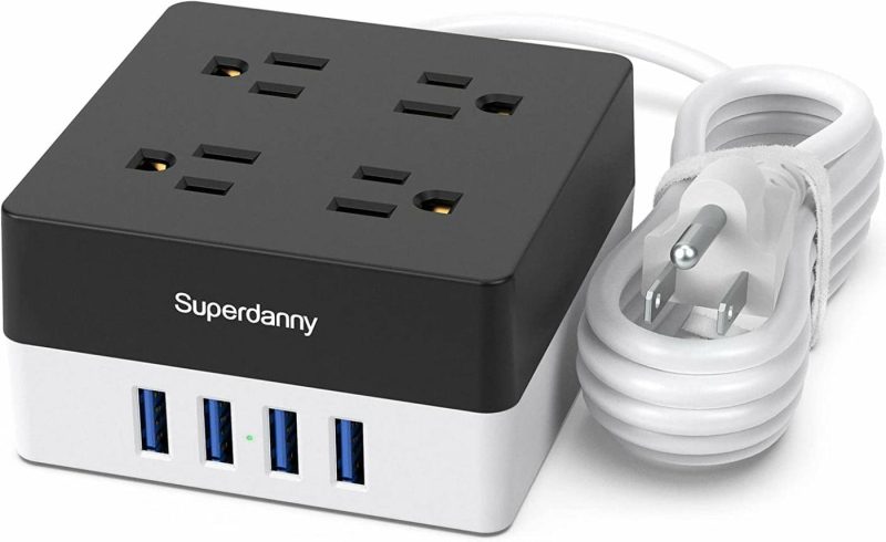 Education & Crafts |  4 Widely Spaced Ac Outlets And 4 Smart Charging Usb Surge Protector, Desktop Charging Station With Extension Cord For Home, Office, Hotel, Dorm, Rv Education & Crafts All Black