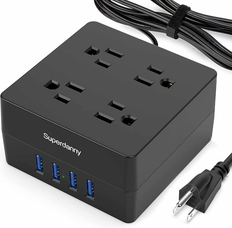 Education & Crafts |  4 Widely Spaced Ac Outlets And 4 Smart Charging Usb Surge Protector, Desktop Charging Station With Extension Cord For Home, Office, Hotel, Dorm, Rv Education & Crafts All Black