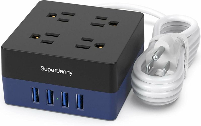 Education & Crafts |  4 Widely Spaced Ac Outlets And 4 Smart Charging Usb Surge Protector, Desktop Charging Station With Extension Cord For Home, Office, Hotel, Dorm, Rv Education & Crafts All Black