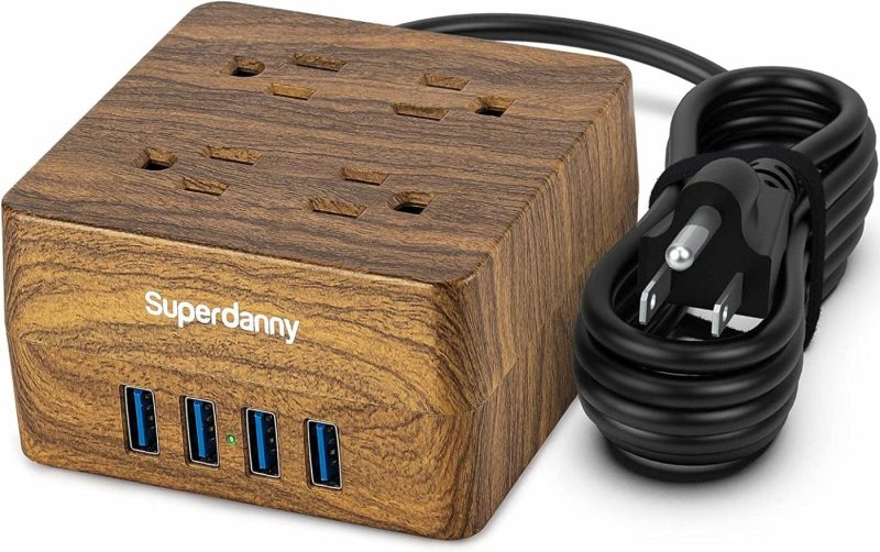 Education & Crafts |  4 Widely Spaced Ac Outlets And 4 Smart Charging Usb Surge Protector, Desktop Charging Station With Extension Cord For Home, Office, Hotel, Dorm, Rv Education & Crafts All Black