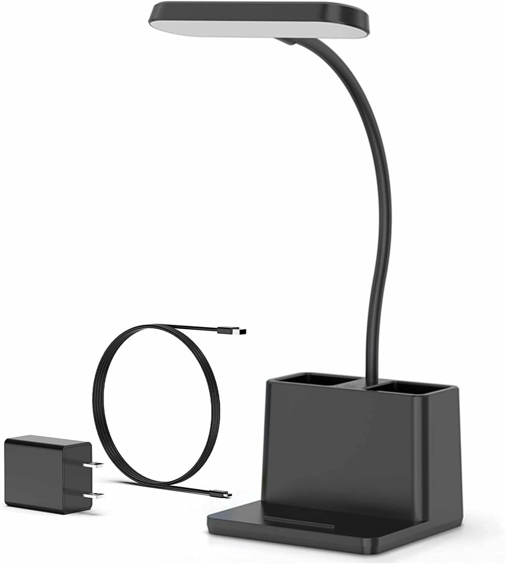 Education & Crafts |  450Lm Small Desk Lamp, Led Desktop Lamps For Home Office, Black Desk Light With Pen Holder, Photo Mount, Flexible Gooseneck, Kids Study Desk Lamp For College Dorm Room, Charger Adapter Included Education & Crafts Corded Electric