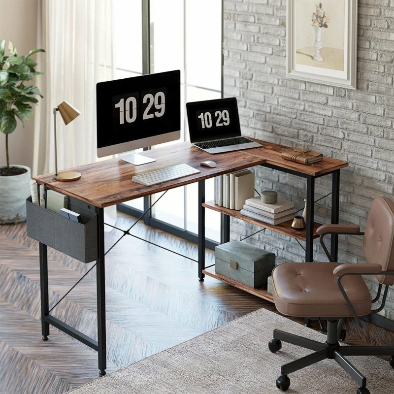 Education & Crafts |  55 Inch Small L Shaped Computer Desk With Storage Shelves Home Office Corner Desk Study Writing Table, Deep Brown Education & Crafts black