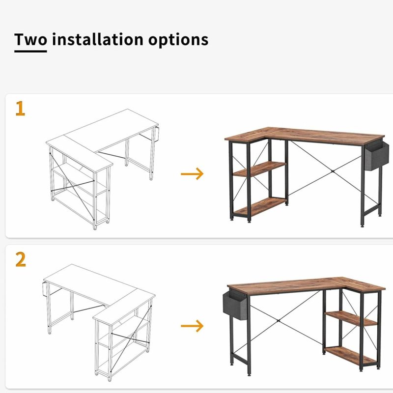 Education & Crafts |  55 Inch Small L Shaped Computer Desk With Storage Shelves Home Office Corner Desk Study Writing Table, Deep Brown Education & Crafts black