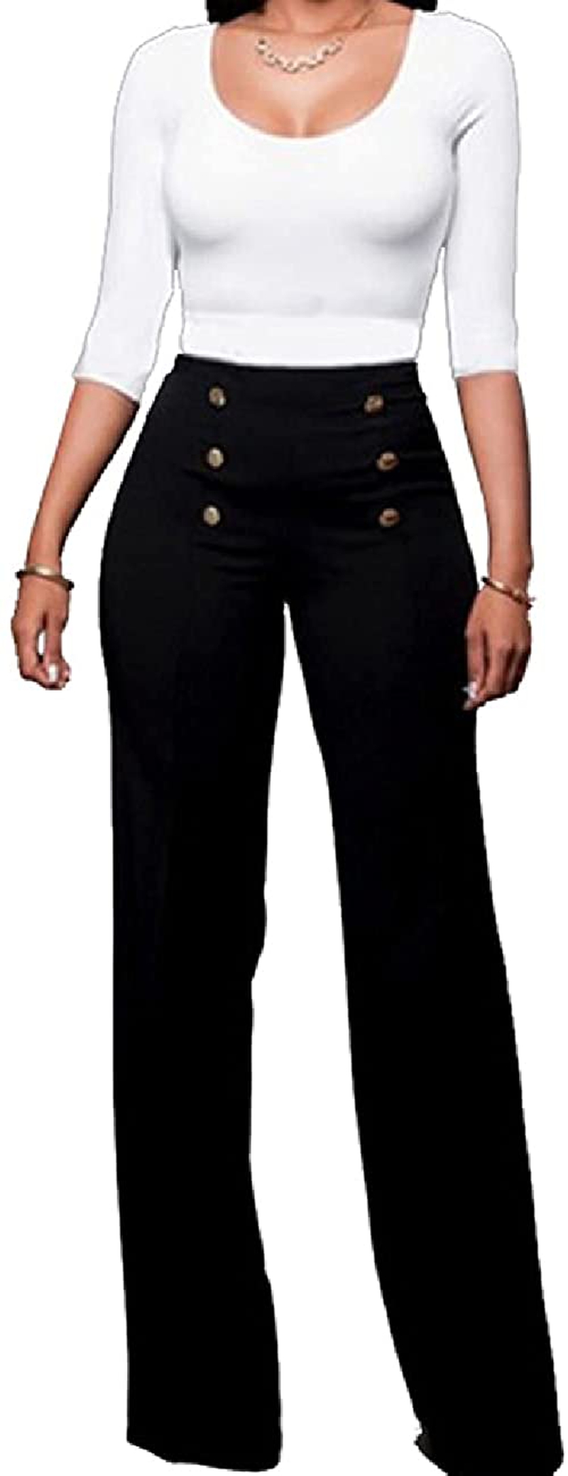 Education & Crafts |  A Adilaca’s Casual Work Office Basic Pants, Front 6-Button Sailor Trousers, High Waist Straight-Leg Long Pants Education & Crafts A ADILACA