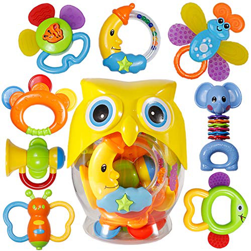 Education & Crafts |  Baby Rattle Sets Teether Rattles Toys, 8Pcs Babies Grab Shaker And Spin Rattle Toy Early Educational Toys With Owl Bottle Gifts Set For 0, 3, 6, 9, 12 Month Newborn Infant Baby, Boy, Girl Education & Crafts Education & Crafts