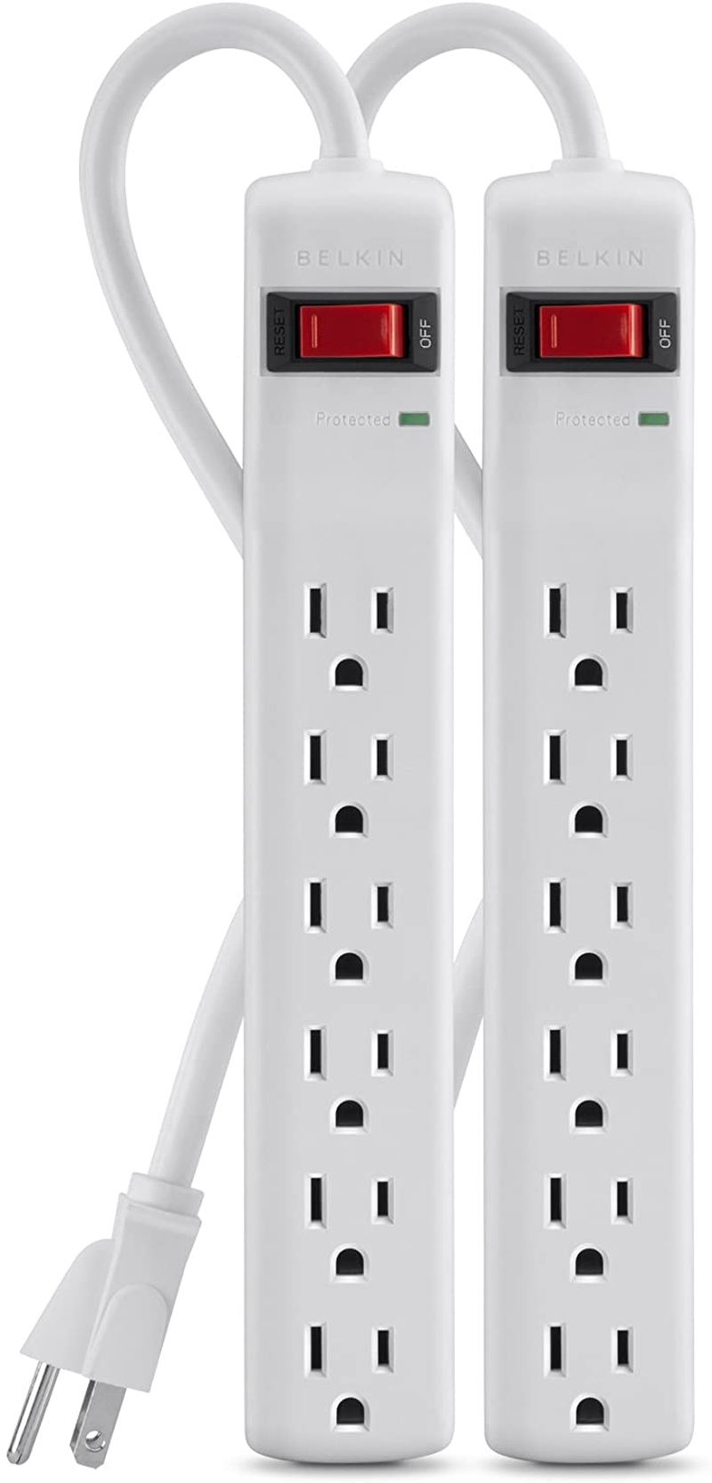 Education & Crafts |  Belkin Power Strip Surge Protector – 6 Ac Multiple Outlets, 2 Ft Long Heavy Duty Metal Extension Cord For Home, Office, Travel, Computer Desktop & Phone Charging Brick – 200 Joules, White (2 Pack) Education & Crafts Belkin