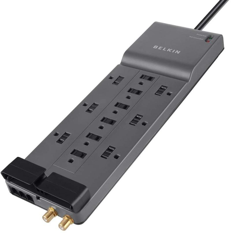 Education & Crafts |  Belkin Power Strip Surge Protector Long Flat Plug Heavy Duty Extension Cord For Home, Office, Travel, Computer Desktop, Laptop & Phone Charging Brick (3,940 Joules) Education & Crafts Belkin Components