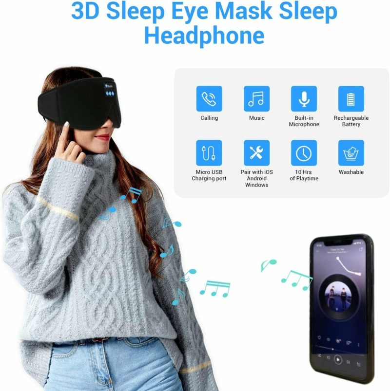 Education & Crafts |  Bluetooth Sleep Eye Mask 3D Sleep Headphone With Headphones With Speakers And Microphone, Wireless Music Sleeping Eye Mask Washable Earbuds For Side Sleeper, Air Travel, Office Nap, Meditation Education & Crafts black