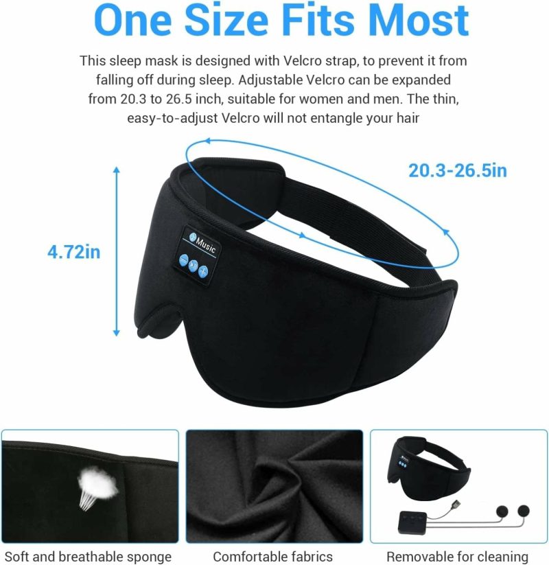 Education & Crafts |  Bluetooth Sleep Eye Mask 3D Sleep Headphone With Headphones With Speakers And Microphone, Wireless Music Sleeping Eye Mask Washable Earbuds For Side Sleeper, Air Travel, Office Nap, Meditation Education & Crafts black