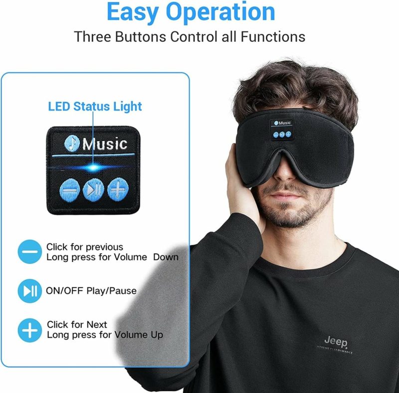 Education & Crafts |  Bluetooth Sleep Eye Mask 3D Sleep Headphone With Headphones With Speakers And Microphone, Wireless Music Sleeping Eye Mask Washable Earbuds For Side Sleeper, Air Travel, Office Nap, Meditation Education & Crafts black