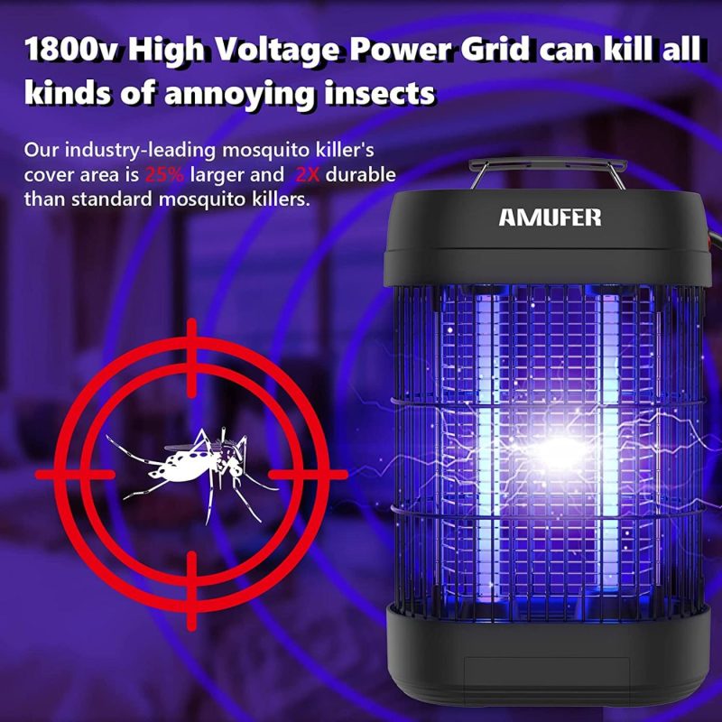 Education & Crafts |  Bug Zapper, Amufer Effective 1800V Electric Mosquito Zapper Killer Trap Fly Zapper Insect Zapper With 2 Powerful Metal Grids For Commercial Industrial Home Office (Repalcement Bulb + Brush Included) Education & Crafts AMUFER