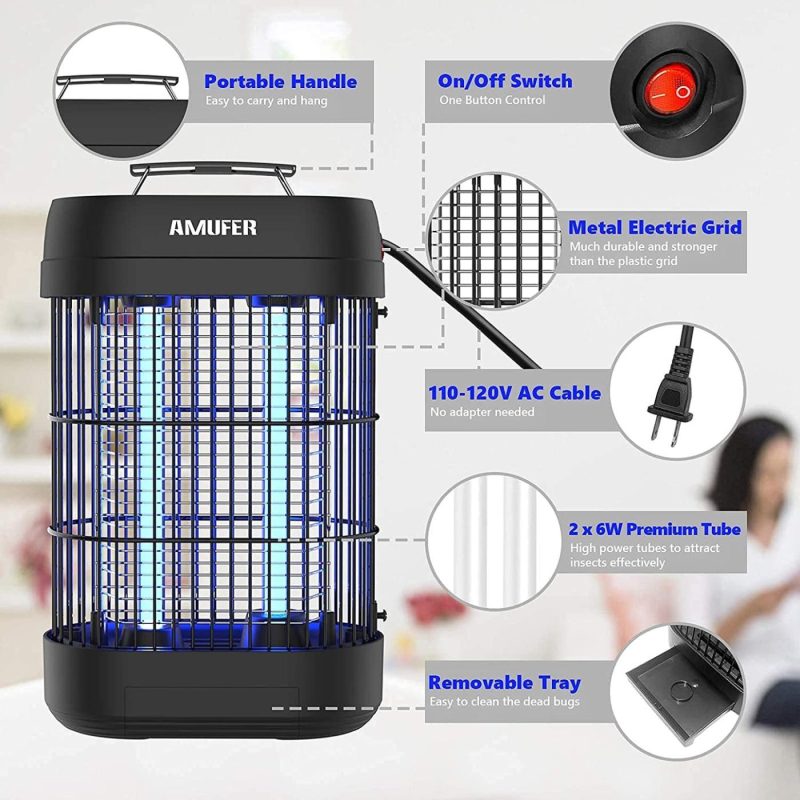 Education & Crafts |  Bug Zapper, Amufer Effective 1800V Electric Mosquito Zapper Killer Trap Fly Zapper Insect Zapper With 2 Powerful Metal Grids For Commercial Industrial Home Office (Repalcement Bulb + Brush Included) Education & Crafts AMUFER