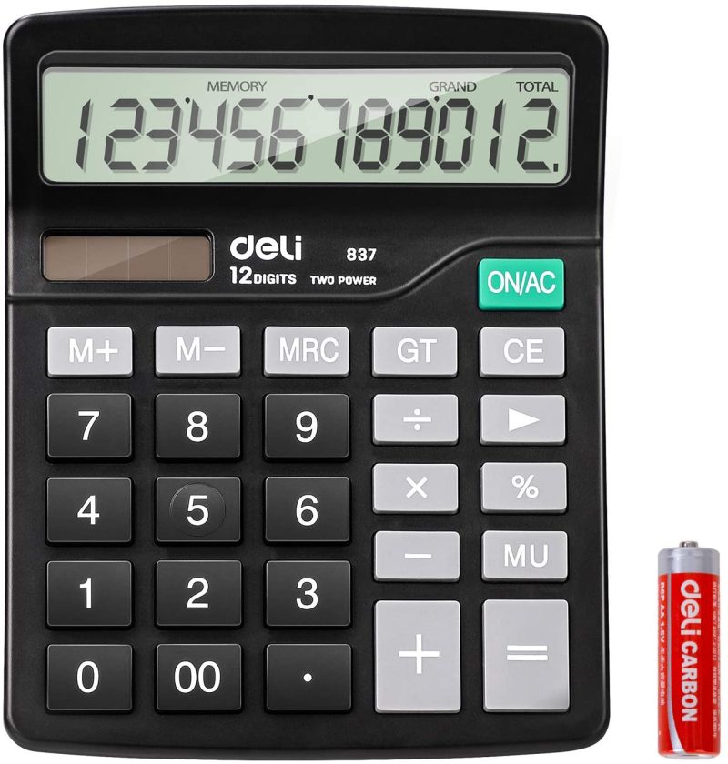 Education & Crafts |  Calculator, Deli Standard Function Desktop Calculators With 12 Digit Large Lcd Display, Solar Battery Dual Power Office Calculator, Black Education & Crafts deli