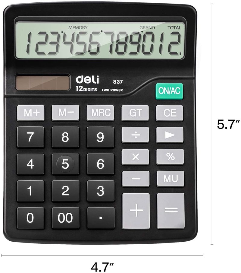 Education & Crafts |  Calculator, Deli Standard Function Desktop Calculators With 12 Digit Large Lcd Display, Solar Battery Dual Power Office Calculator, Black Education & Crafts deli