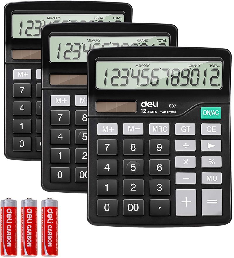 Education & Crafts |  Calculator, Deli Standard Function Desktop Calculators With 12 Digit Large Lcd Display, Solar Battery Dual Power Office Calculator, Black Education & Crafts deli