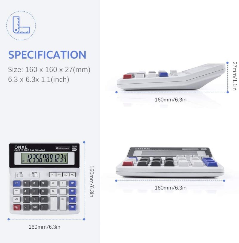 Education & Crafts |  Calculator, Onxe Standard Function Scientific Electronics Desktop Calculators, Dual Power, Big Button 12 Digit Large Lcd Display, Handheld For Daily And Basic Office (White) Education & Crafts Education & Crafts