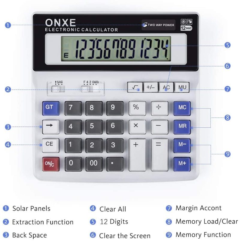 Education & Crafts |  Calculator, Onxe Standard Function Scientific Electronics Desktop Calculators, Dual Power, Big Button 12 Digit Large Lcd Display, Handheld For Daily And Basic Office (White) Education & Crafts Education & Crafts