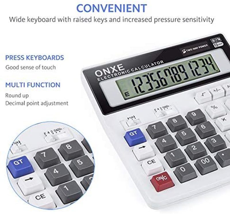 Education & Crafts |  Calculator, Onxe Standard Function Scientific Electronics Desktop Calculators, Dual Power, Big Button 12 Digit Large Lcd Display, Handheld For Daily And Basic Office (White) Education & Crafts Education & Crafts