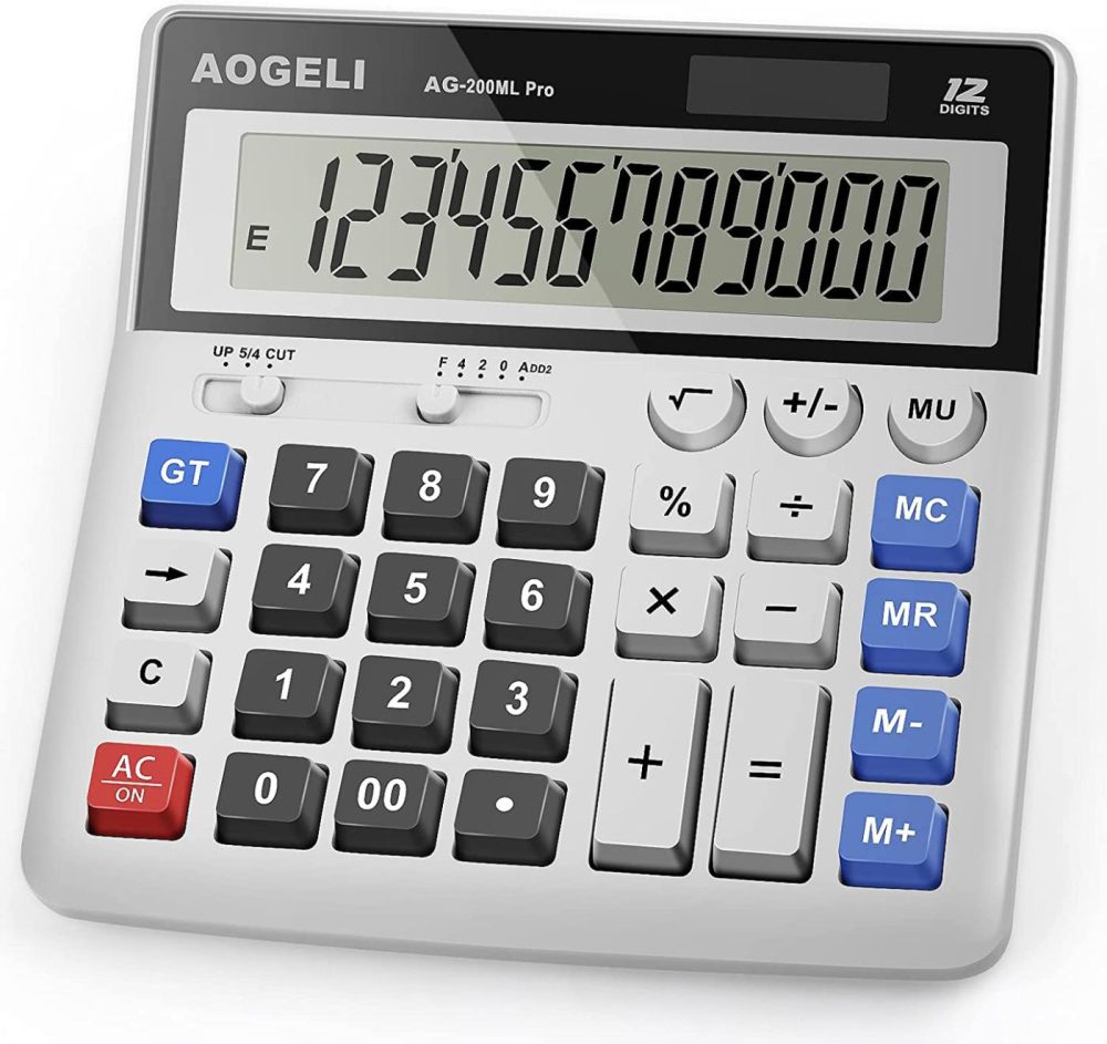 Education & Crafts |  Calculator,Standard Function Desktop Calculators,Basic Financial Calculator Solar Powered Accounting Calculator 12 Digit Lcd Display Calculators,Office And Home Calculator Education & Crafts AOGELI